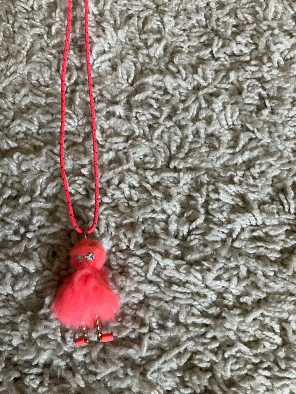 J.CREW CREWCUTS FUZZY MONSTER PENDANT NECKLACE. CORAL.